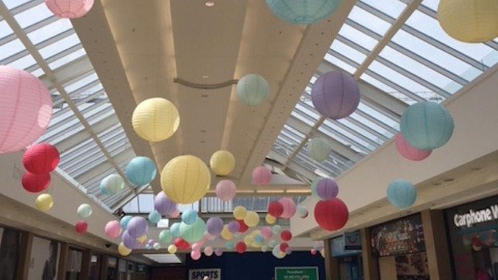 Pastel paper lanterns Tower Centre, Ballymena